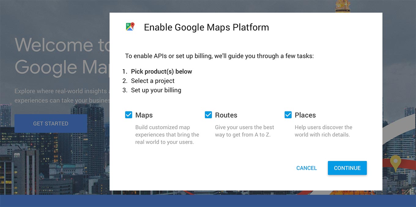 Enable Google Maps Platform