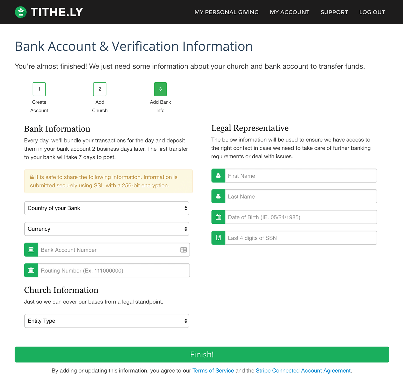 Tithe.ly Bank Account
