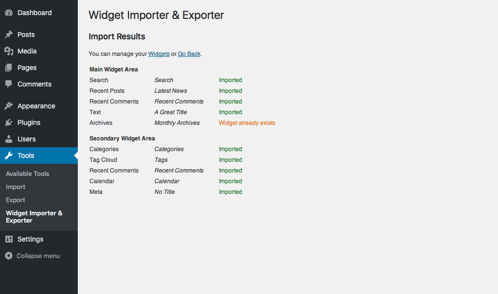 Import results